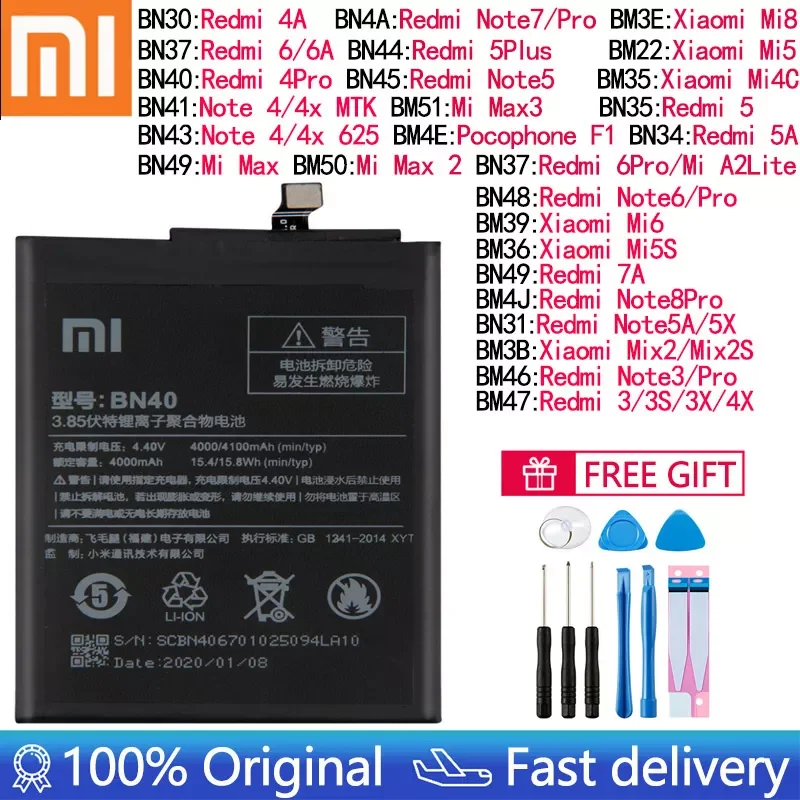 Original Battery for Xiaomi Mi Redmi Note Mix Max 2 3 3S 3X 4 4X 4A 5 5A 5S 5X 6 6A Mi6X 7A 8 9 9T 9S K20 Pro Plus Batteries
Original Battery for Xiaomi Mi Redmi Note Mix Max 2 3 3S 3X 4 4X 4A 5 5A 5S 5X 6 6A Mi6X 7A 8 9 9T 9S K20 Pro Plus Batteries