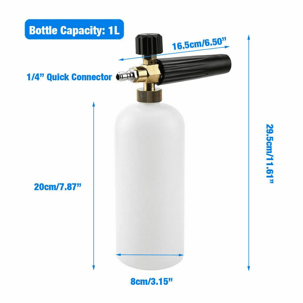 Adjustable Snow Foam Lance Cannon Soap Sprayer Bottle For Pressure Washer Gun Jet Car Wash 1/4"
Adjustable Snow Foam Lance Cannon Soap Sprayer Bottle For Pressure Washer Gun Jet Car Wash 1/4"