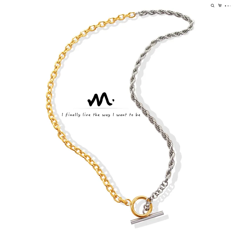 Double Color OT Buckle Splicing Necklace Femme Stainless Steel Gold Chain Necklaces Hip Hop Fashion Versatile Women Jewelry 2022
Double Color OT Buckle Splicing Necklace Femme Stainless Steel Gold Chain Necklaces Hip Hop Fashion Versatile Women Jewelry 2022