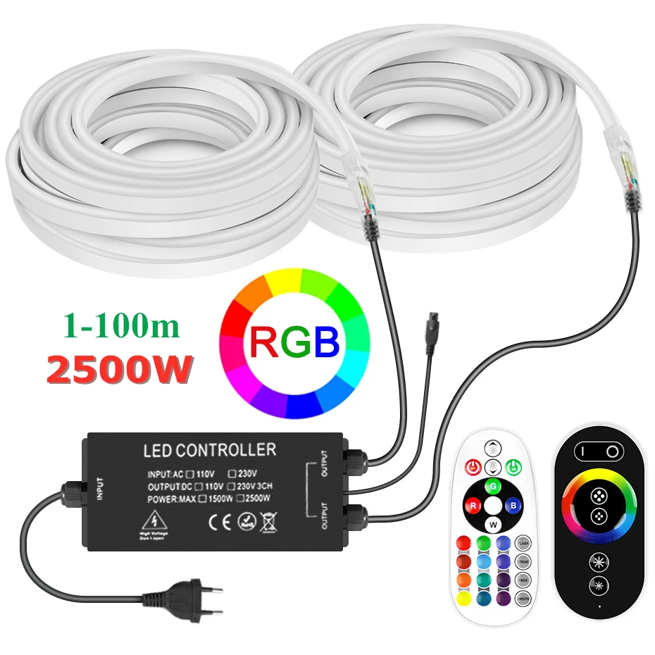 Outdoor Lighting RGB Led Neon Strip 220v 5050 1-100m 2500W RF Controller Flexible Led Neon Tape RGB Holiday Garden Decoration
Outdoor Lighting RGB Led Neon Strip 220v 5050 1-100m 2500W RF Controller Flexible Led Neon Tape RGB Holiday Garden Decoration