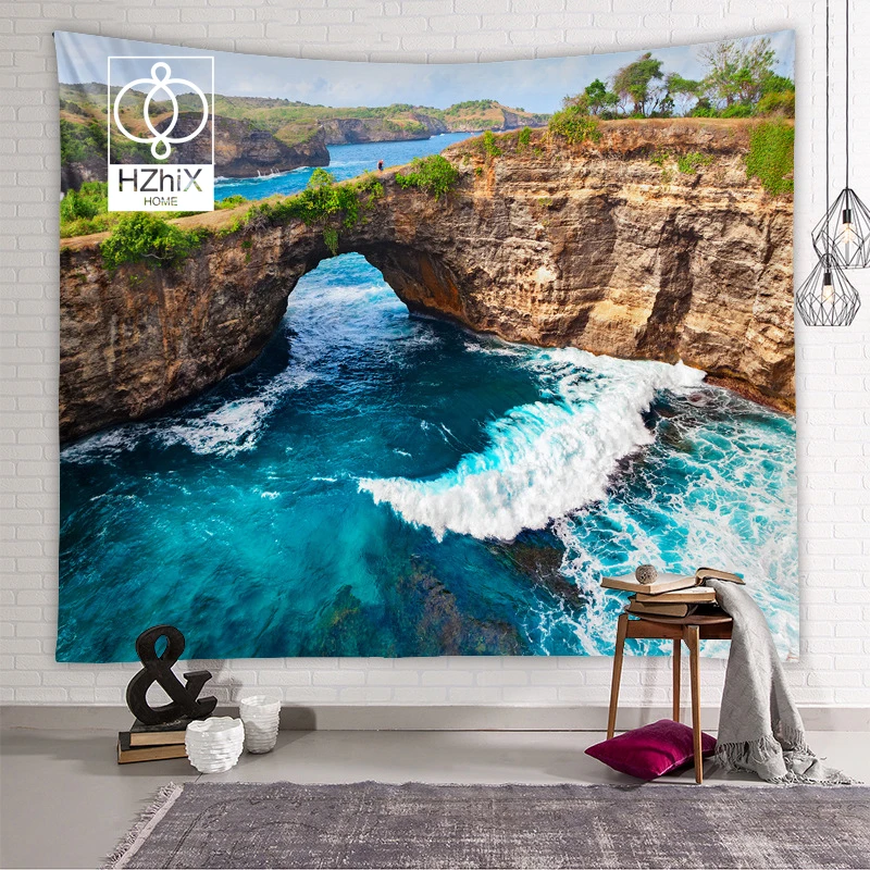 

Ocean Wall Tapestry Landscape Forest Waterfall lotus Cloth Wall Hanging Tapestries Decor Wall Carpet Beach Tapestry Home Decor