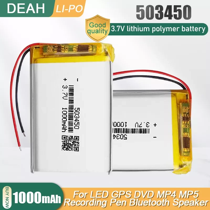 503450 3.7V 1000mAh Lithium Polymer Rechargeable Battery For MP4 MP5 GPS Bluetooth Speaker Smart Watch Camera Lipo Li ion Cell
503450 3.7V 1000mAh Lithium Polymer Rechargeable Battery For MP4 MP5 GPS Bluetooth Speaker Smart Watch Camera Lipo Li ion Cell