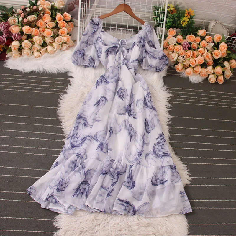 Summer New Ink Print Dress Women French Square Collar Beach Long Dresses Women's Clothes 2023
Summer New Ink Print Dress Women French Square Collar Beach Long Dresses Women's Clothes 2023
