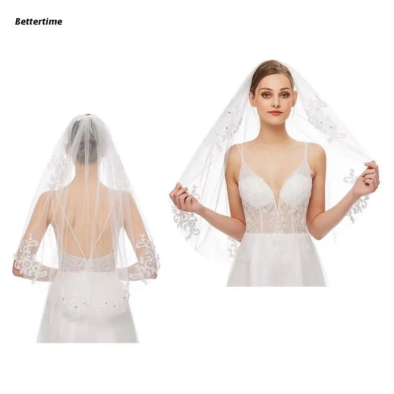 B36D Wedding Veil with Comb Bridal Hair Accessories 1 Layer Tulle with Lace Appliques Rhinestones Props for Photo Taking
B36D Wedding Veil with Comb Bridal Hair Accessories 1 Layer Tulle with Lace Appliques Rhinestones Props for Photo Taking