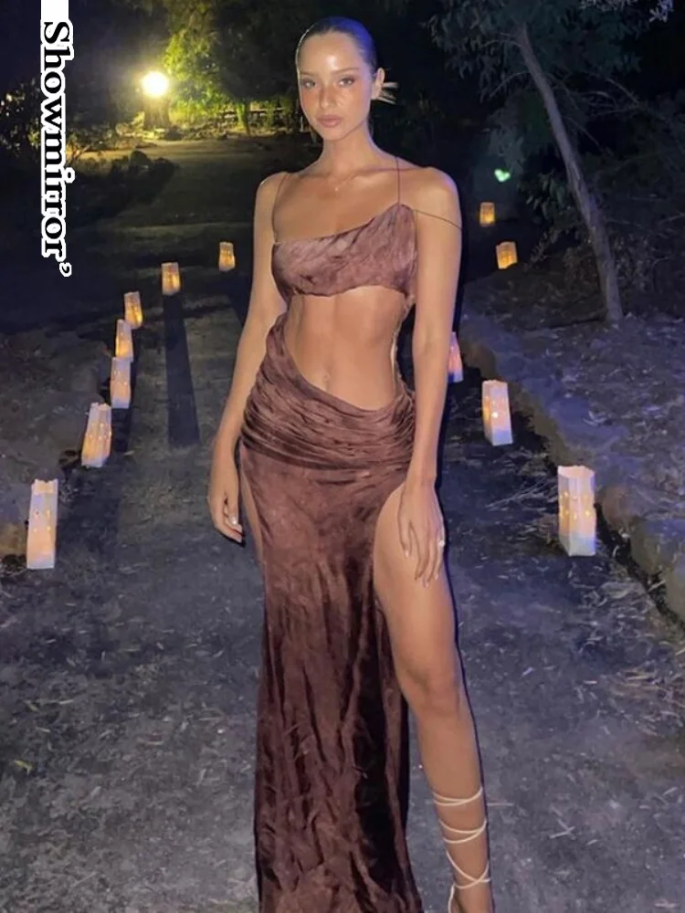 Showmirror Elegant Spaghetti Strap Maxi Dress Outfits for Women Party Club Vestido Summer Slit Fashion Print Dresses Ruched
Showmirror Elegant Spaghetti Strap Maxi Dress Outfits for Women Party Club Vestido Summer Slit Fashion Print Dresses Ruched