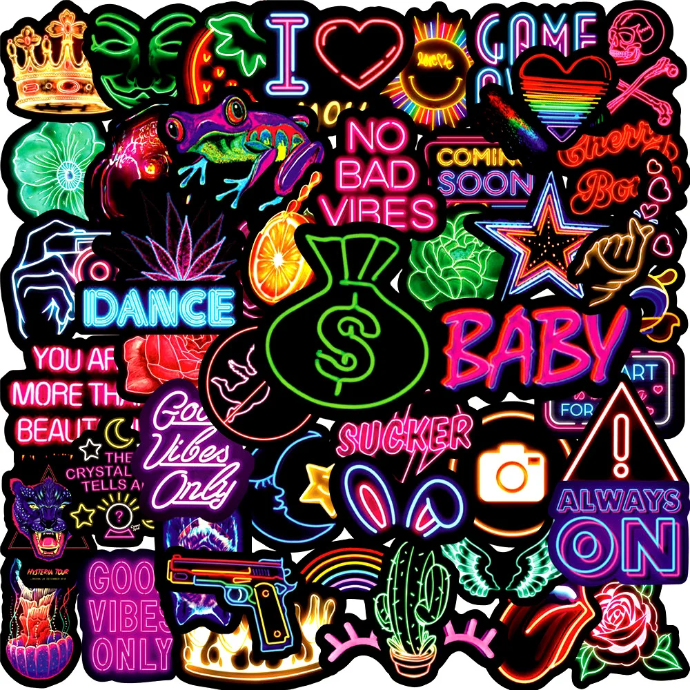 50Pcs Pieces of Neon Light Stickers Waterproof Personalized Cartoon Car Computer Skateboard Luggage Graffiti Stickers Toys
50Pcs Pieces of Neon Light Stickers Waterproof Personalized Cartoon Car Computer Skateboard Luggage Graffiti Stickers Toys