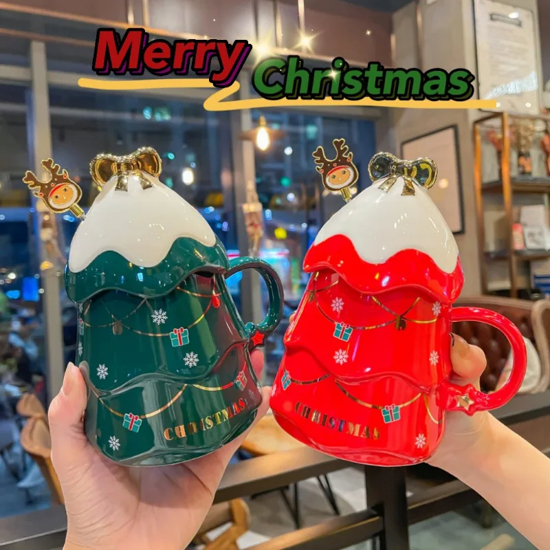 

Кружка для рождественской елки, креативная керамическая ручка, крышка, чашка для чая, кофе, чашка для молока, сока, рождественская елка, чашка с ложкой, Подарочная коробка, рождественские подарки