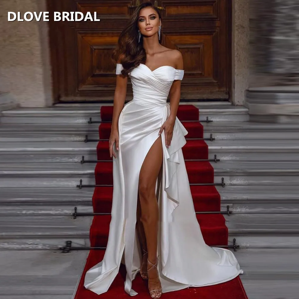 Simple Elegant Off The Shoulder Wedding Dresses High Split Satin Bridal Gowns Sweep Train Vestido De Novia Custom Made
Simple Elegant Off The Shoulder Wedding Dresses High Split Satin Bridal Gowns Sweep Train Vestido De Novia Custom Made