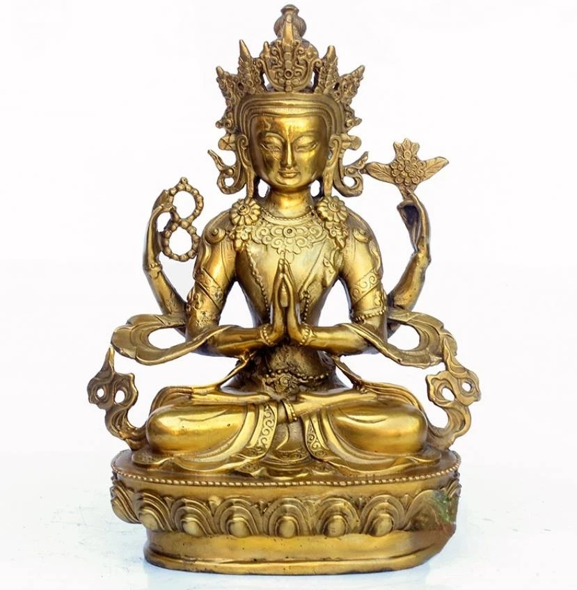 Fashion Chinese Exquisite Old Rare Four-armed Avalokitesvara Tibet Bronze Kwan-yin Buddha lucky Statue Decoration Home Gift
Fashion Chinese Exquisite Old Rare Four-armed Avalokitesvara Tibet Bronze Kwan-yin Buddha lucky Statue Decoration Home Gift