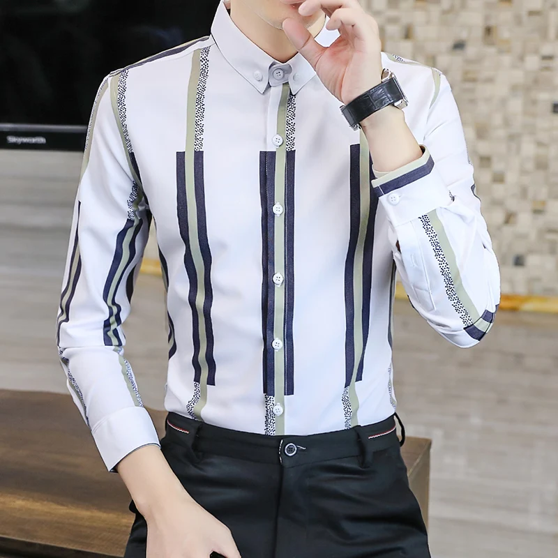 Streetwear Casual Striped Print Luxury Long Sleeve Dress Shirt Men Spring New Quality Polyester Smooth Comfortable Chemise Homme
Streetwear Casual Striped Print Luxury Long Sleeve Dress Shirt Men Spring New Quality Polyester Smooth Comfortable Chemise Homme