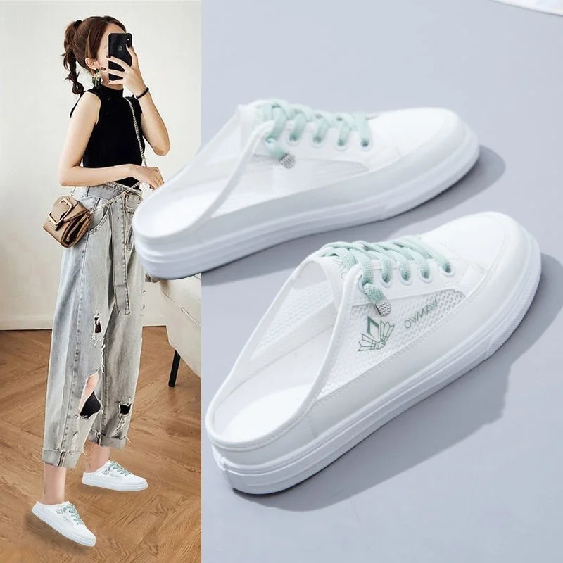 2023 Summer New Women Versatile Half Slippers Thin Breathable Mesh Shoes Sandals Wear Canvas White Single Outdoor Female Sneaker 
2023 Summer New Women Versatile Half Slippers Thin Breathable Mesh Shoes Sandals Wear Canvas White Single Outdoor Female Sneaker