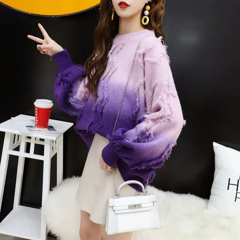 Spring Fashion Gradient Color Knitted Sweater Women Loose Short Frayed Pullover Jumpers Ladies Long Sleeve Knitting Tops Female
Spring Fashion Gradient Color Knitted Sweater Women Loose Short Frayed Pullover Jumpers Ladies Long Sleeve Knitting Tops Female
