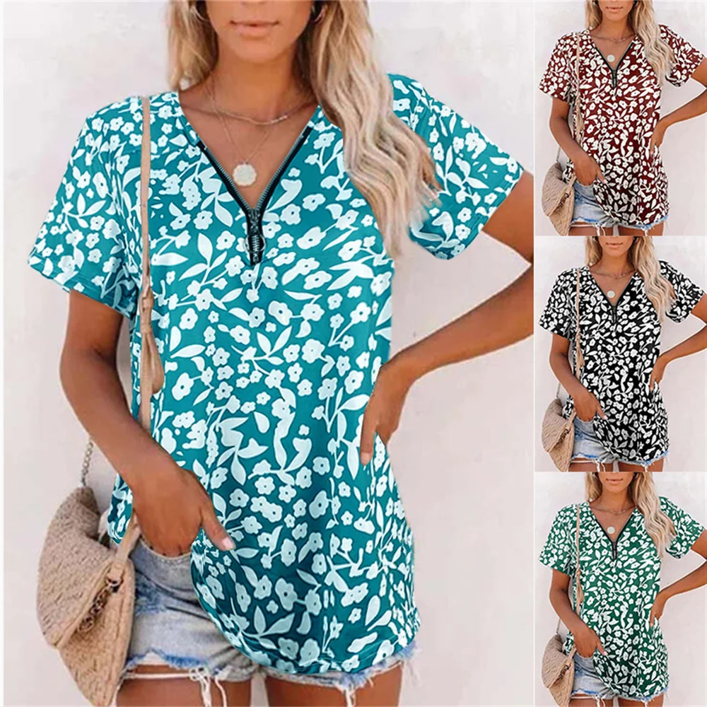 Женская футболка с цветочным принтом, Повседневная Свободная уличная футболка с коротким рукавом и V-образным вырезом, на молнии, лето 2022
Женская футболка с цветочным принтом, Повседневная Свободная уличная футболка с коротким рукавом и V-образным вырезом, на молнии, лето 2022
