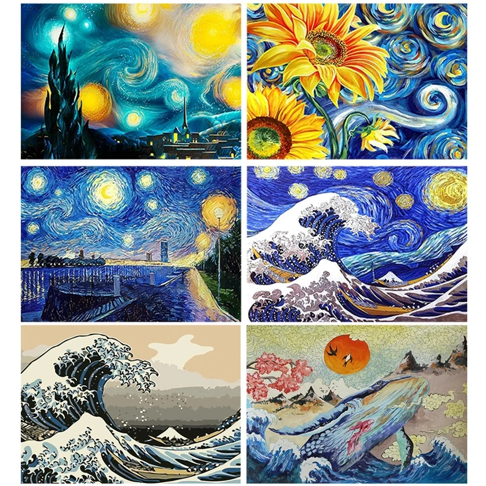 

Картина из страз Ван Гога 5d Набор для вышивки стразами Звездная ночь полная вышивка стразами мозаика вышивка крестиком канагава волны укиё-...