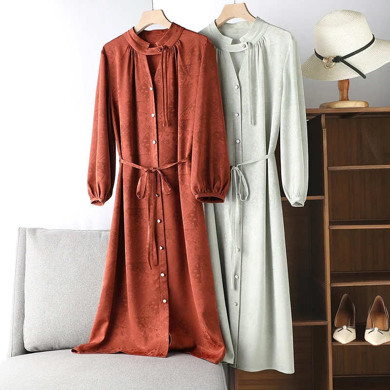 Women Dress Acetate Polyester Blend 2 Colors Frog Jacquard Lace Up Casual Style Long Sleeve Single Breasted New Fashion
Women Dress Acetate Polyester Blend 2 Colors Frog Jacquard Lace Up Casual Style Long Sleeve Single Breasted New Fashion