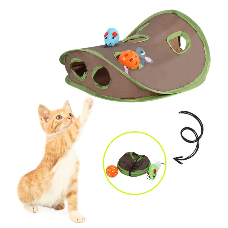 

Cute Pet Cat Interactive Hide Seek Game 9 Holes Tunnel Mouse Hunt Intelligence Toy Pet Hidden Hole Kitten Foldable Toys