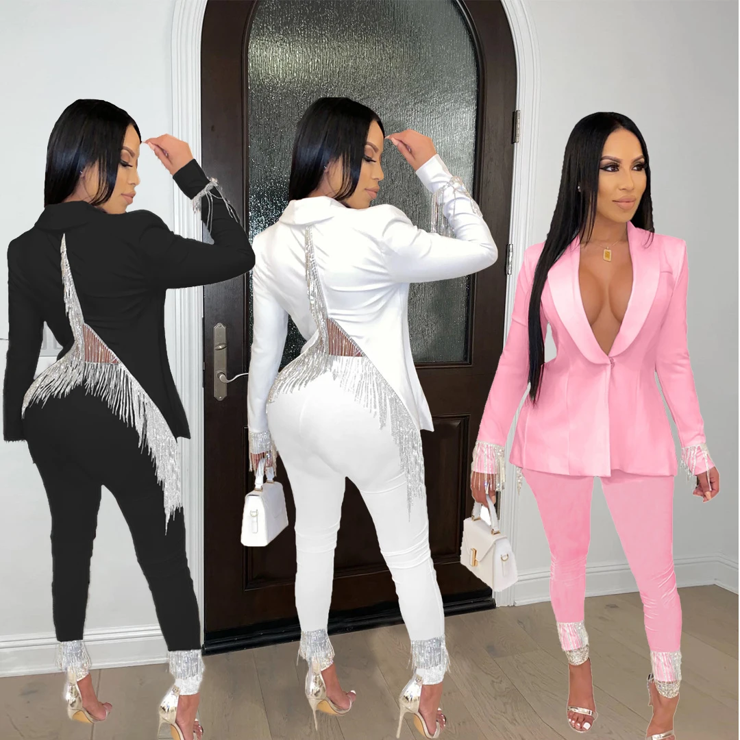 Fringe Sequin Blazer WomenTassel Jacket Two Piece Set Pants Suits 2022 Outfits Luxury Office Lady Clothes Club Sexy 2 Pieces Set
Fringe Sequin Blazer WomenTassel Jacket Two Piece Set Pants Suits 2022 Outfits Luxury Office Lady Clothes Club Sexy 2 Pieces Set