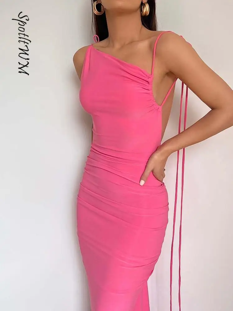 Women Elegant Lace Up Backless Ruched Dresses Sexy Sleeveless Irregular Spaghetti Strap Robe Chic Ladies Party Banquet Vestidos
Women Elegant Lace Up Backless Ruched Dresses Sexy Sleeveless Irregular Spaghetti Strap Robe Chic Ladies Party Banquet Vestidos