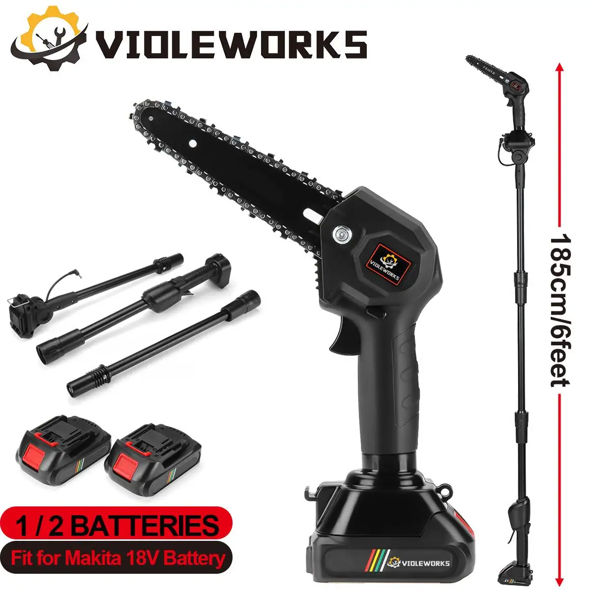 24V 1200W Telescoping Pole Electric Chainsaw Cordless High Branch Saw 7500mAh Li-ion Battery Tree Pruning Tool for Makita 18V
24V 1200W Telescoping Pole Electric Chainsaw Cordless High Branch Saw 7500mAh Li-ion Battery Tree Pruning Tool for Makita 18V