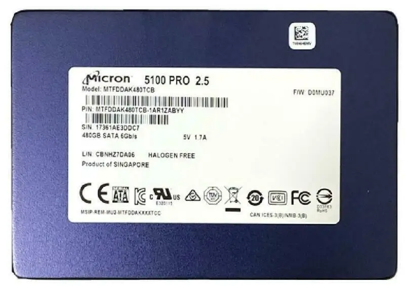 

Micron 480GB 5100 PRO SSD SATA 3 6G 2.5" Server Data MTFDDAK480TCB-1AR1ZABYY