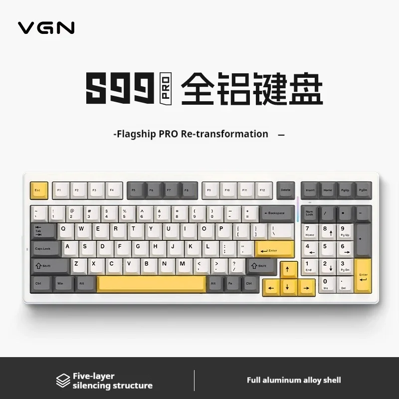Механическая клавиатура Vgn S99pro Bluetooth трехрежимная с одной клавишей прокладка