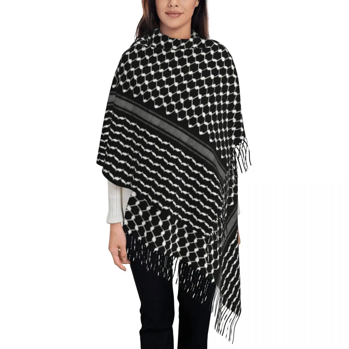 

Palestinian Hatta Kufiya Folk Tassel Scarf Women Soft Palestine Keffiyeh Shawls Wraps Ladies Winter Fall Scarves