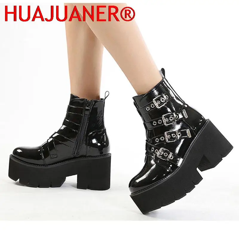 Women Belt Buckle Ankle Boots Platform Wedge Thick Bottom Zip Shoes 2022 Lady Patent Leather Spring Autumn Shoe Zapatos De Mujer
Women Belt Buckle Ankle Boots Platform Wedge Thick Bottom Zip Shoes 2022 Lady Patent Leather Spring Autumn Shoe Zapatos De Mujer