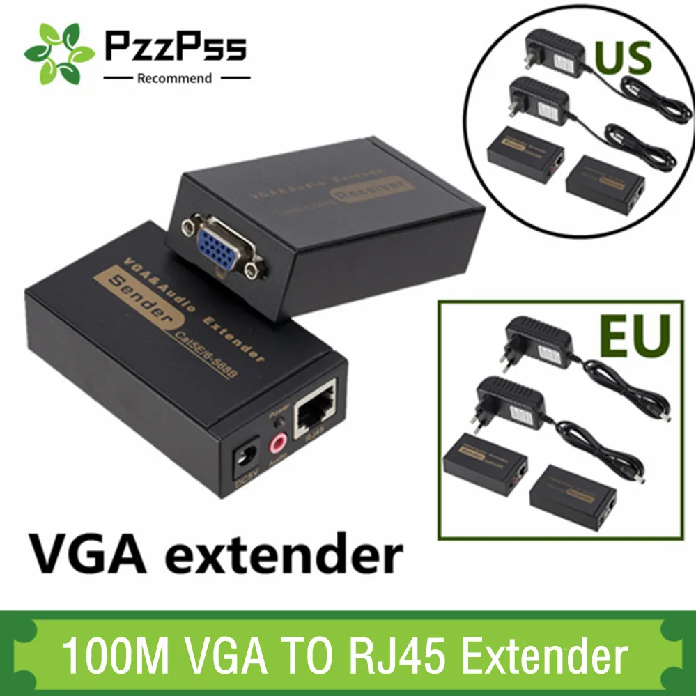 PzzPss 100 м HD 1080P UTP VGA удлинитель RJ45 1x1 сплиттер с аудио 3 5 мм RJ45/Cat5e/6 Ethernet-кабель для