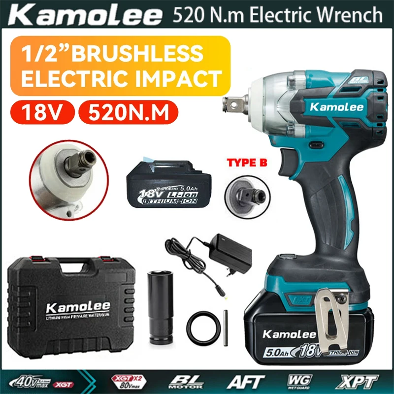 Kamolee 520N. M 1/2-1/4 Brushless and Cordless Power Tool Electric Impact Wrench Is Compatible with Makita 18V Battery 
Kamolee 520N. M 1/2-1/4 Brushless and Cordless Power Tool Electric Impact Wrench Is Compatible with Makita 18V Battery