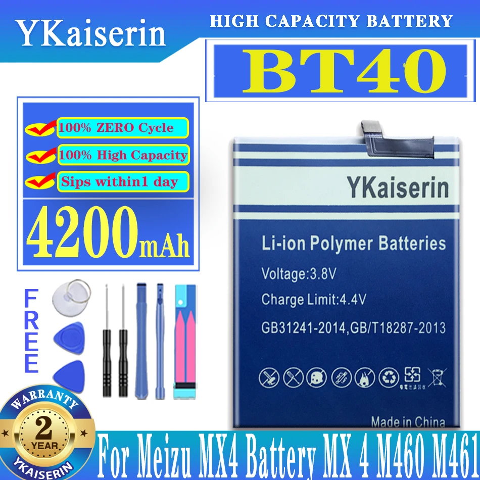

YKaiserin 4200mAh BT40 Battery For Meizu MX4 MX 4 M460 M461 BT 40 Replacement Batteria + Free Tools
