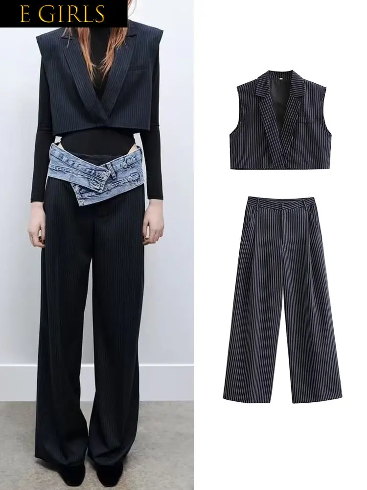 E GIRLS Women Striped Blazer Vest Sets Fashion Single Button Sleeveless Notched Tops+Straight Trousers Basic Zipper Pants
E GIRLS Women Striped Blazer Vest Sets Fashion Single Button Sleeveless Notched Tops+Straight Trousers Basic Zipper Pants