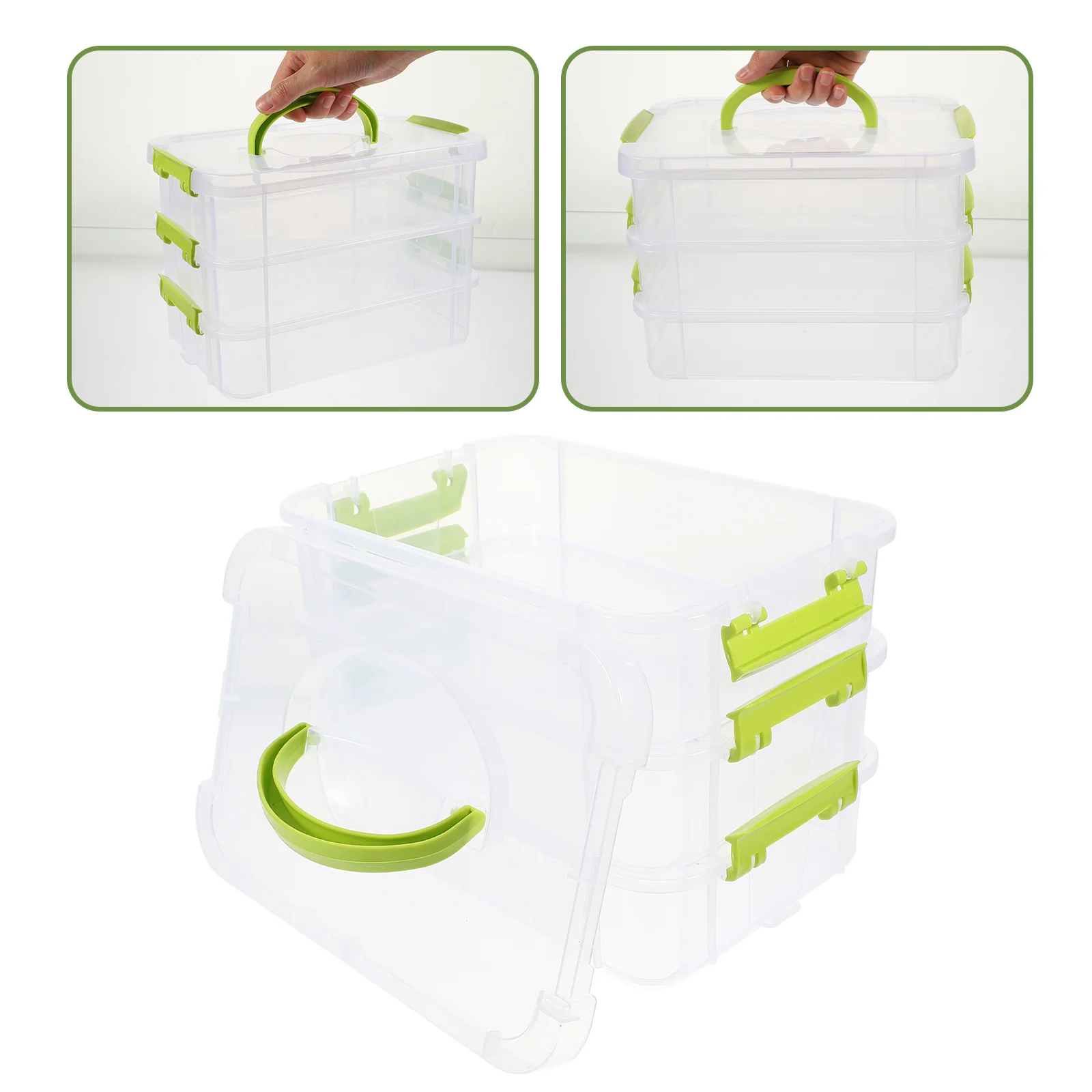 

Three Layer Storage Box Convenient Carry 3-tiers Practical Case Bin Home School Stackable Transparent