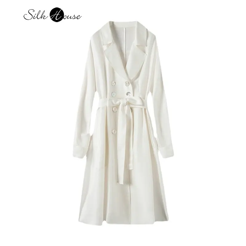 Autumn New Knee Length Windbreaker Women's Silk Waistband Jacket Mulberry Silk Temperament Draping Coat
Autumn New Knee Length Windbreaker Women's Silk Waistband Jacket Mulberry Silk Temperament Draping Coat