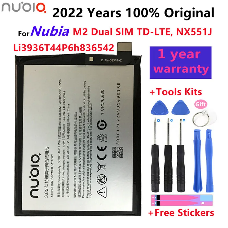 Оригинальный аккумулятор Li3936T44P6h836542 3630 мАч для ZTE/Nubia M2 Nubia Dual SIM с двумя SIM-картами