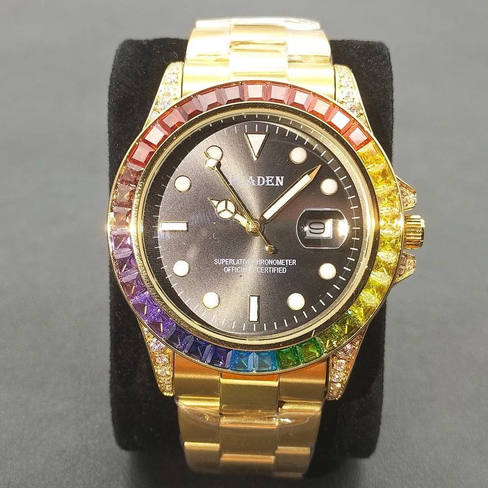 PLADEN Men Wristwatches New Business Exquisite Diamond Waterproof Male Quartz Clock 18k Gold Stainless Steel Calendar Mens Watch
PLADEN Men Wristwatches New Business Exquisite Diamond Waterproof Male Quartz Clock 18k Gold Stainless Steel Calendar Mens Watch