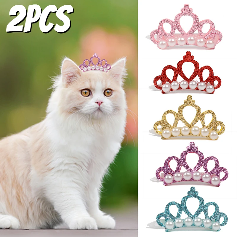 

Faux Pearl Crown Shape Bows Hair Clips Pet Small Dog Cat Head Decoration for Pets Puppy Hairpins Decor Grooming Accessoires