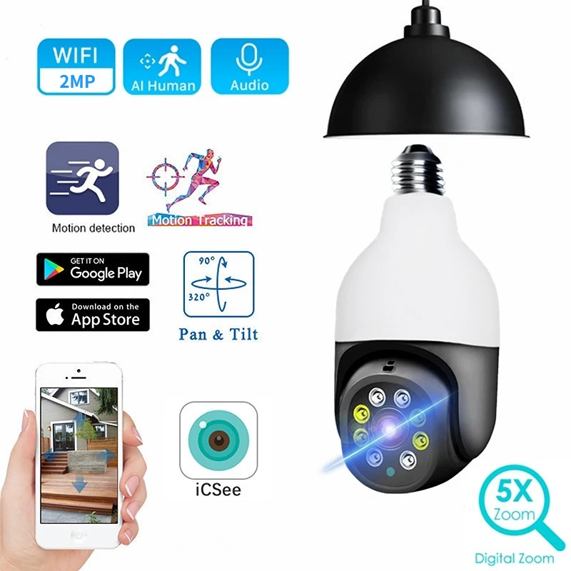 Bulb Camera 3MP Tuya Bulb Lamp Camera Wifi IP PTZ Outdoor Video Surveillance Human Body Motion Detect Color Night Vision
Bulb Camera 3MP Tuya Bulb Lamp Camera Wifi IP PTZ Outdoor Video Surveillance Human Body Motion Detect Color Night Vision