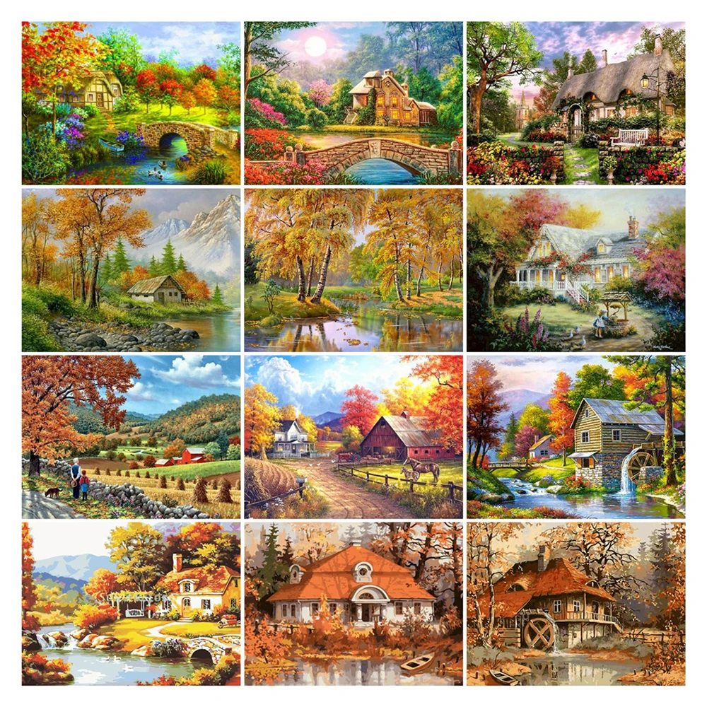 Full Round/Square Diamond Embroidery Autumn Cottage House Cross Stitch 5D DIY Diamond Painting Landscape Mosaic Home Decor 
Full Round/Square Diamond Embroidery Autumn Cottage House Cross Stitch 5D DIY Diamond Painting Landscape Mosaic Home Decor