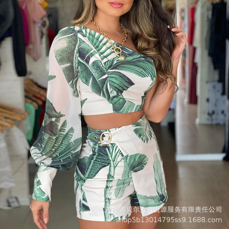 Mandylandy Women Summer Outfits Fashion Female Y2K Leaf Print One Shoulder Long Lantern Sleeve Crop Top + High Waist Skirt
Mandylandy Women Summer Outfits Fashion Female Y2K Leaf Print One Shoulder Long Lantern Sleeve Crop Top + High Waist Skirt