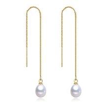 Tassel 6-7mm Natural Freshwater Pearl Drop Shape Sterling Silver Dangle Earrings Lovely Style for Women Fine Jewelry