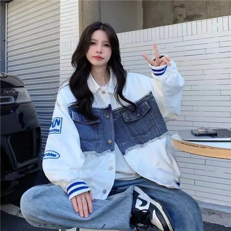 Motorcycle Jeans Jacket Women's Overcoat New Spring Autumn Fried Street Sweet Fashion Loose Stitching Cowboy Baseball Uniform
Motorcycle Jeans Jacket Women's Overcoat New Spring Autumn Fried Street Sweet Fashion Loose Stitching Cowboy Baseball Uniform