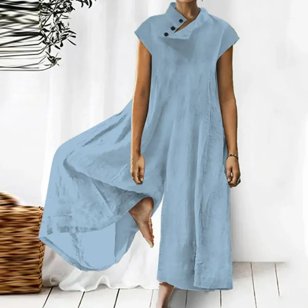 Ladies Jumpsuit Stand Collar Wide Leg Loose Jumpsuit Short Sleeve Deep Crotch Thin Soft Breathable Lady Summer Long Jumpsuit
Ladies Jumpsuit Stand Collar Wide Leg Loose Jumpsuit Short Sleeve Deep Crotch Thin Soft Breathable Lady Summer Long Jumpsuit