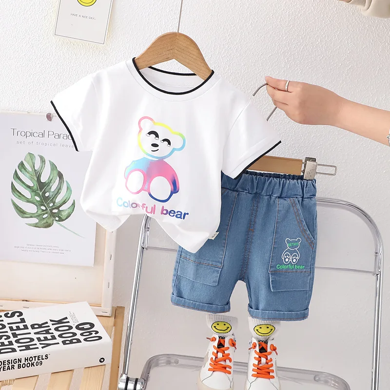 Summer Baby Boy Boutique Clothing Set Korean Children Cartoon O-neck Short Sleeve T-shirts Tops and Denim Shorts Toddler Outfits
Summer Baby Boy Boutique Clothing Set Korean Children Cartoon O-neck Short Sleeve T-shirts Tops and Denim Shorts Toddler Outfits