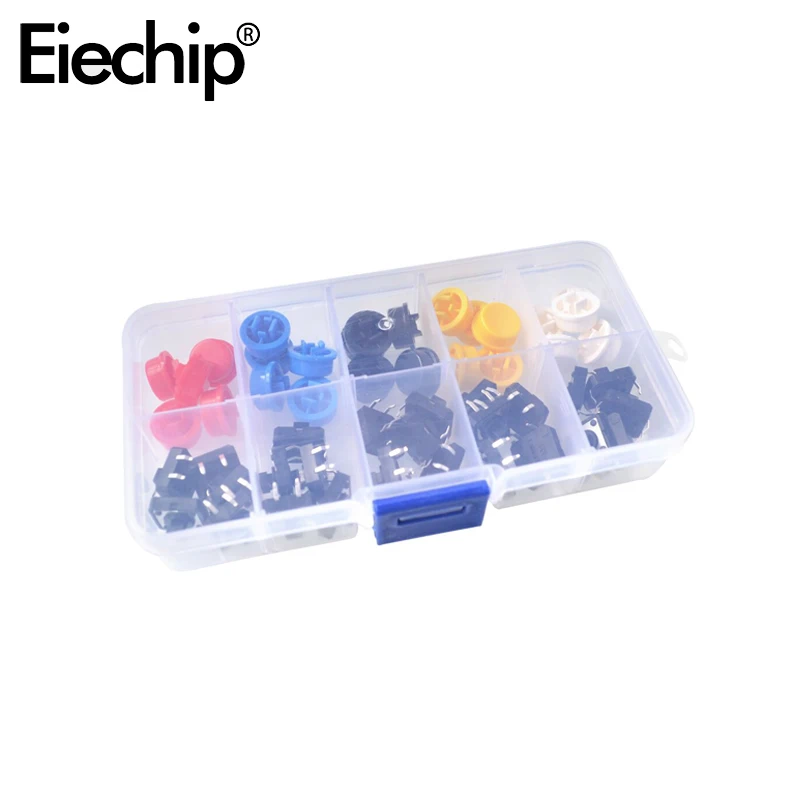 25PCS/box Tactile Push Button Switch Momentary 12*12*7.3MM Micro switch button + 25PCS Tact Cap(5 colors)
25PCS/box Tactile Push Button Switch Momentary 12*12*7.3MM Micro switch button + 25PCS Tact Cap(5 colors)
