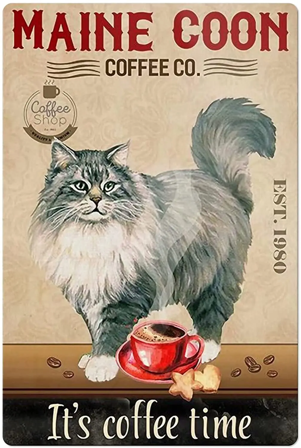 Cat and Coffee Vintage Metal Tin Sign,Maine Coon Coffee Co. Retro Wall Decor for Home Bar Restaurant Cafe Pub Outdoor
Cat and Coffee Vintage Metal Tin Sign,Maine Coon Coffee Co. Retro Wall Decor for Home Bar Restaurant Cafe Pub Outdoor