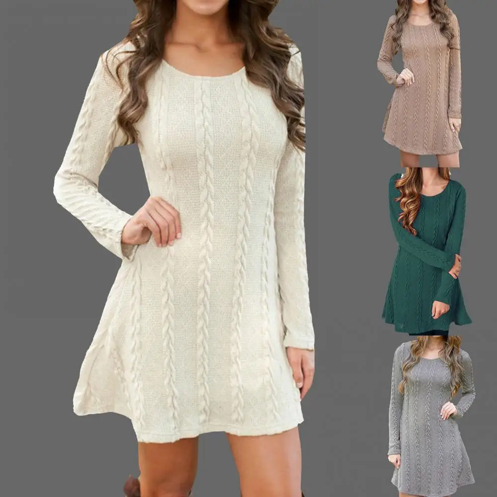 Women Autumn Winter Casual Long Sleeve O Neck Twist Knitted A-Line Sweater Dress Female Dresses
Women Autumn Winter Casual Long Sleeve O Neck Twist Knitted A-Line Sweater Dress Female Dresses