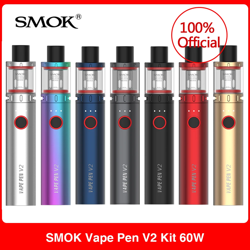 

Оригинальный электронных сигарет SMOK Vape ручка V2 комплект 60 Вт 1600 мАч 3 мл Танк отверстиями 0.15ohm катушки испаритель электронная сигарета VS nord ...