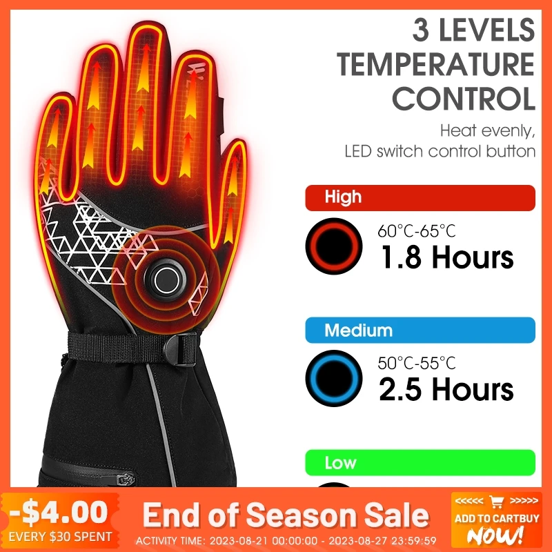 

WEST BIKING Heated Gloves 5V4000MAh Warmer Skiing Gloves USB Electric Rechargeable Battery Bike Gloves Touch Screen Waterproof