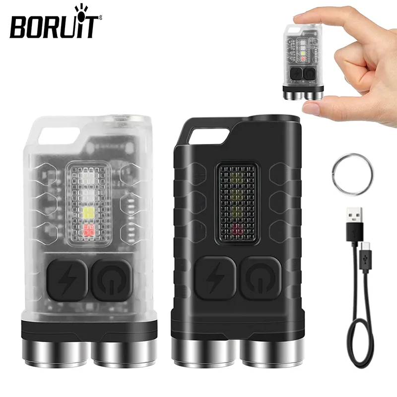 

BORUiT V3 Mini EDC LED Flashlights Keychain Type-C Rechargeable Torch Waterproof Tiki Pocket Camping Lamp With Magnet UV Light