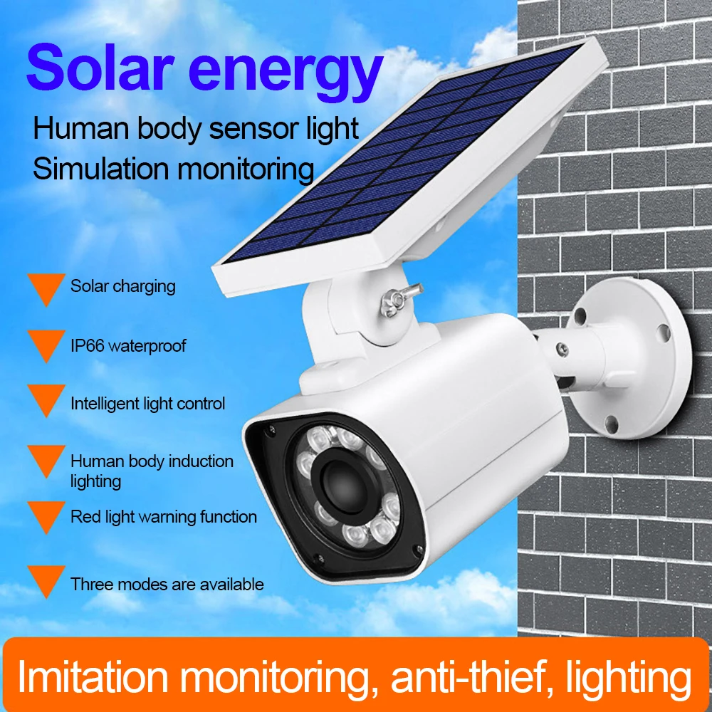 Solar LED Security Lamp Motion Sensor Rotatable Simulation Monitoring Camera Lamp Outdoor Waterproof Wall Fence Solar LED Lamp
Solar LED Security Lamp Motion Sensor Rotatable Simulation Monitoring Camera Lamp Outdoor Waterproof Wall Fence Solar LED Lamp